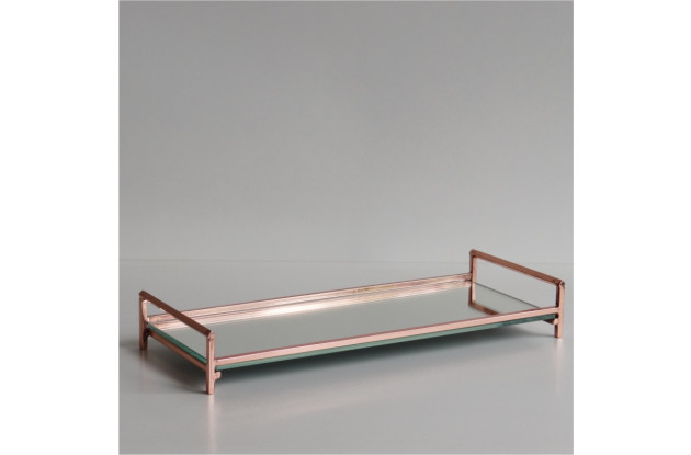 BANDEJA RENTANGULAR DE ESPELHO E METAL COBRE  12X28