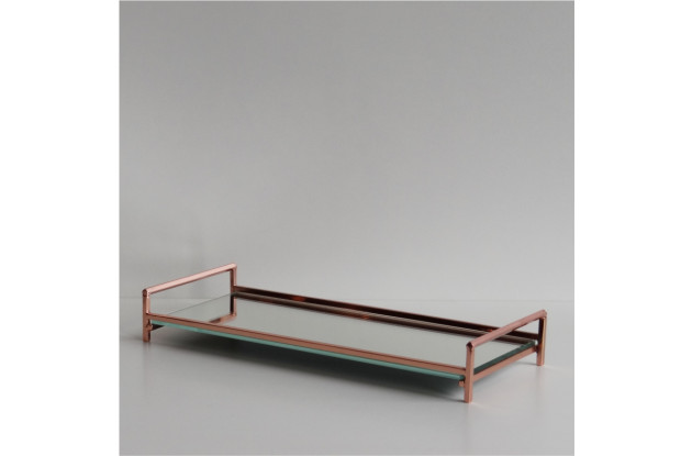 BANDEJA RENTANGULAR DE ESPELHO E METAL COBRE  12X28