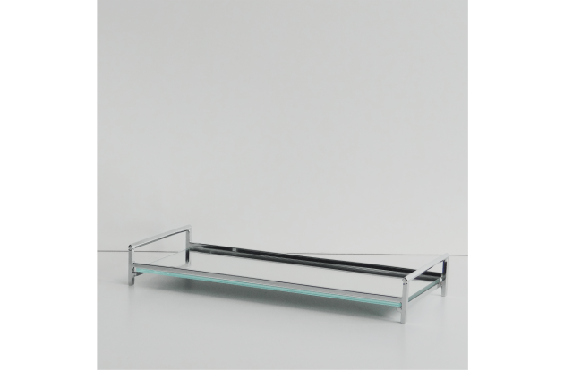 BANDEJA RENTANGULAR DE ESPELHO E METAL CROMADO 12x28