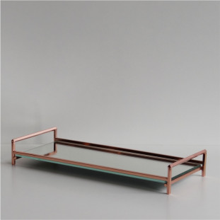 BANDEJA RENTANGULAR DE ESPELHO E METAL COBRE  12X28