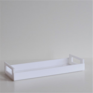 BANDEJA EM ACRÍLICO COM ALÇA BRANCA 28X11