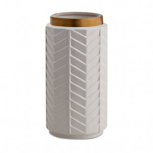 Vaso de Cerâmica Branco e Dourado 21cm