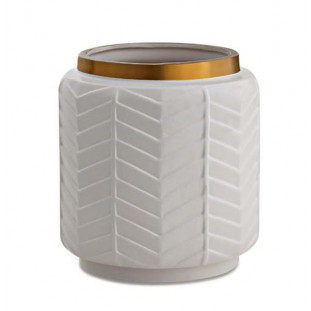 Vaso de Cerâmica Branco e Dourado 26cm