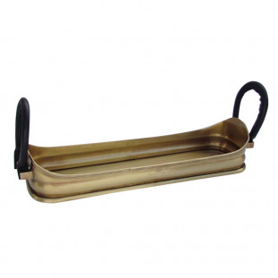 Bandeja Metal Ouro Velho com Alças em courino preto