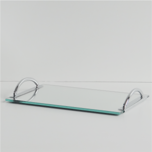 Bandeja de Espelho e Inox com Alça Redonda 15x21cm