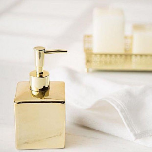 Dispenser Sabonete Líquido em Cerâmica Dourado 