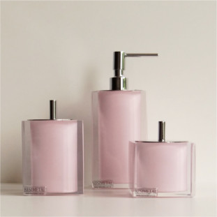 Jogo de Bancada Quadrado Resina Cristal Rosa Chá - 3 Peças