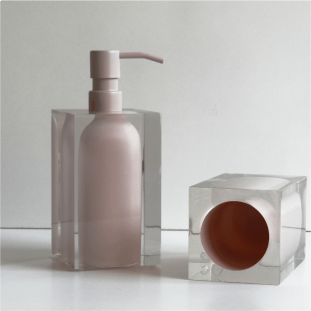 Jogo de Bancada Maiorca Quadrado Resina Cristal Rosa Millenials -  2 Peças 