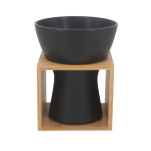 Vaso Preto em Ceramica e Bambu 15cm