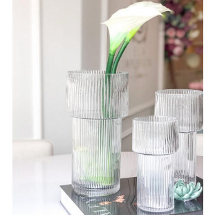 Vaso Canelado em Vidro Transparente M