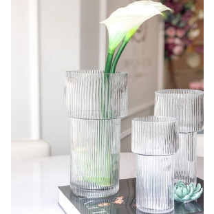 Vaso Canelado em Vidro Transparente G