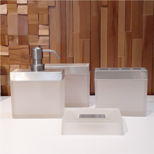 Jogo 4 Peças em Vidro Fosco e Inox Escovado 